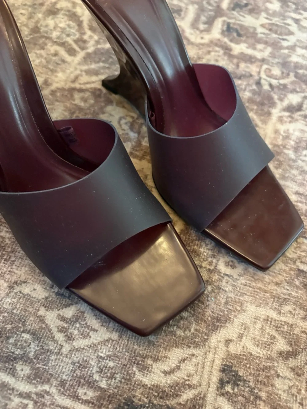 Zara Women's Burgundy Square-Toe Mule Heel sandal 36/6 - Picture 3 of 6